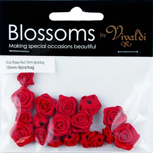 10mm & 15mm Assorted Grub Rose Flowers (available in 8 colours)